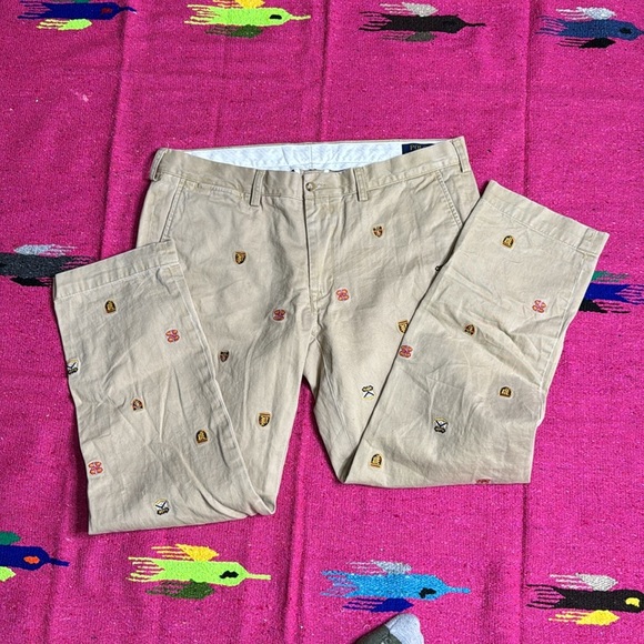 Polo Ralph Lauren Men's Vintage Embroidered Beige Khaki Chinos Size 36 x 30 - Picture 3 of 11